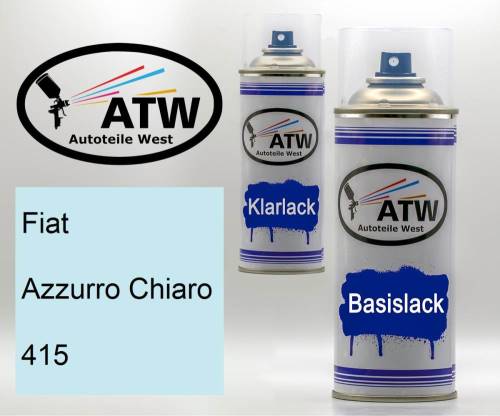 Fiat, Azzurro Chiaro, 415: 400ml Sprühdose + 400ml Klarlack - Set, von ATW Autoteile West.